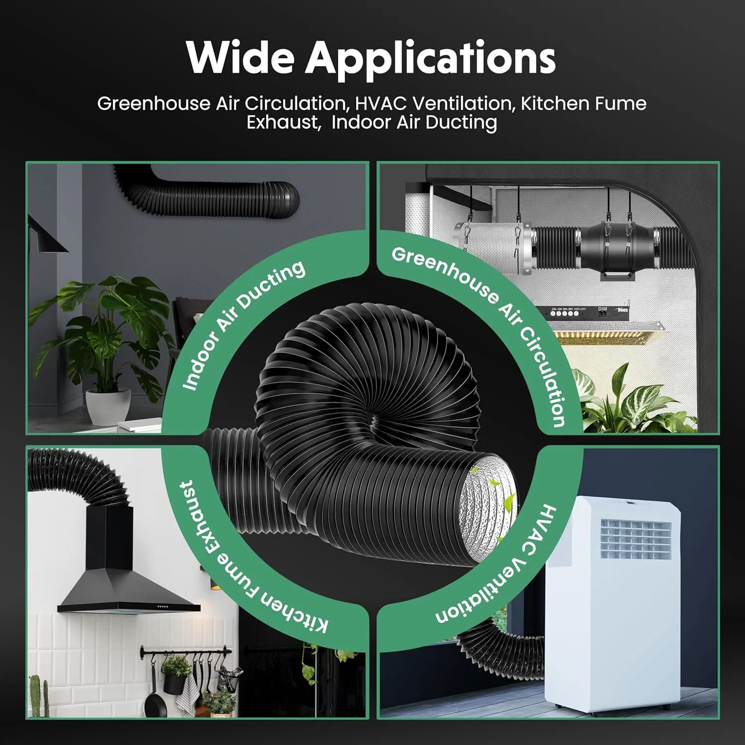 Flexible 12-Inch Aluminum Ducting, Dryer Vent Hose, Heavy-Duty Three-Layer Protection, 25-Feet Long for Heating Cooling Ventilation & Exhaust, Black