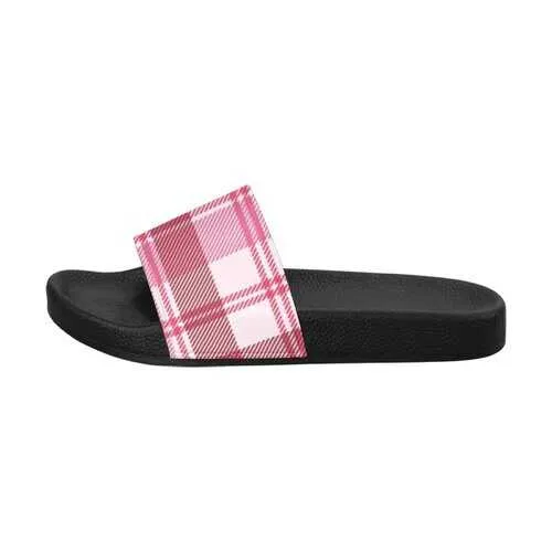 Flip-Flop Sandals, Pink and White Plaid Style Women's Slides