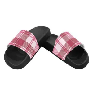 Flip-Flop Sandals, Pink and White Plaid Style Women's Slides