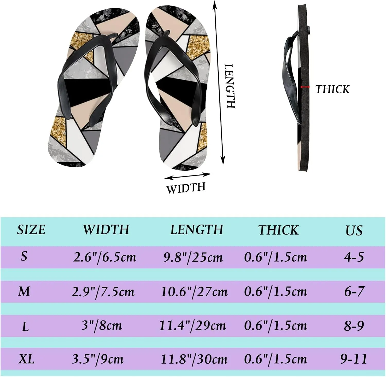 Flip Flops for Women Girls Marble Geometric Pattern Summer Casual Thong Slippers Slide Flat Sandals for Beach