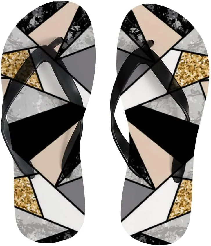 Flip Flops for Women Girls Marble Geometric Pattern Summer Casual Thong Slippers Slide Flat Sandals for Beach