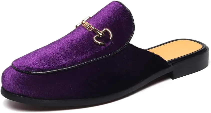 FLQL Mens Shoes Luxury Velvet Gold Buckle Slip-on Penny Loafers Casual Smoking Slippers Indoor Outdoor Sandals Black Size 7-13
