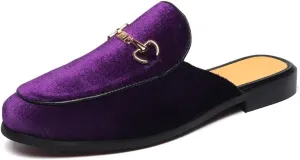 FLQL Mens Shoes Luxury Velvet Gold Buckle Slip-on Penny Loafers Casual Smoking Slippers Indoor Outdoor Sandals Black Size 7-13