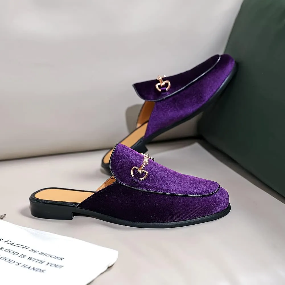 FLQL Mens Shoes Luxury Velvet Gold Buckle Slip-on Penny Loafers Casual Smoking Slippers Indoor Outdoor Sandals Black Size 7-13