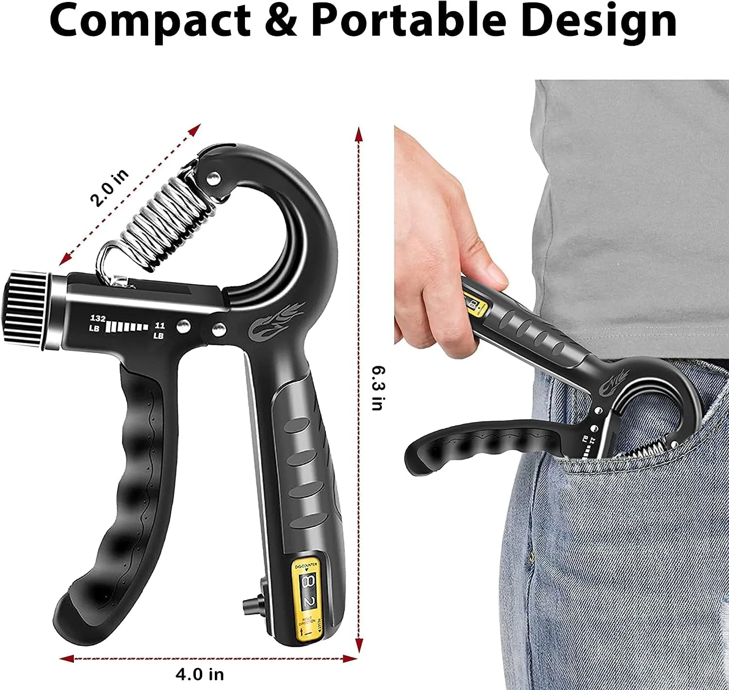 FLYFE Grip Strength Trainer, Plastic, 2 Pack 11-132 lbs, Forearm Strengthener, Hand Squeezer Adjustable Resistance, Hand Grip Strengthener for Muscle Building and Injury Recovery