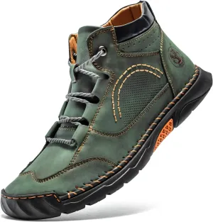 FLYLAND Men's Casual Leather Shoes Ankle Chukka Boots Fashion Sneakers Handmade Lightweight Loafers Mid Top Dress Boots Walking Driving Shoes
