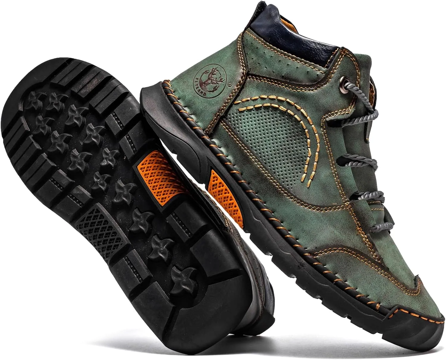 FLYLAND Men's Casual Leather Shoes Ankle Chukka Boots Fashion Sneakers Handmade Lightweight Loafers Mid Top Dress Boots Walking Driving Shoes