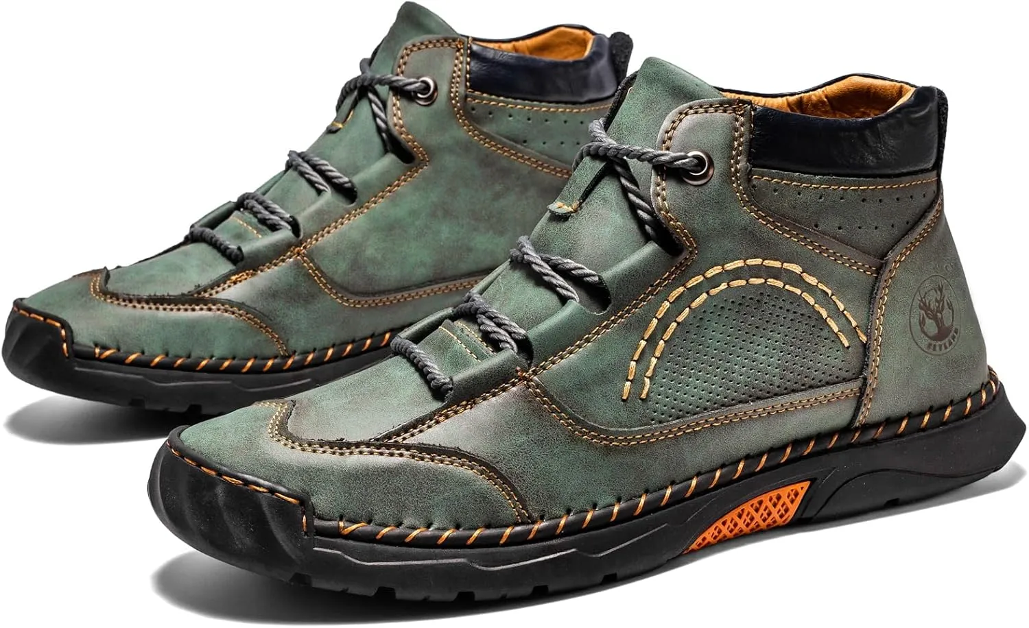 FLYLAND Men's Casual Leather Shoes Ankle Chukka Boots Fashion Sneakers Handmade Lightweight Loafers Mid Top Dress Boots Walking Driving Shoes