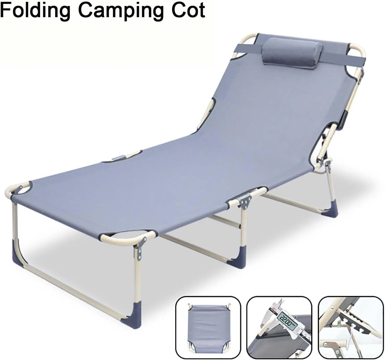 Folding Camping Cot, 3-Position Adjustable Oxford Sleeping Cots Bed,Portable Camping Bed with Pillow,Multifunctional Lounge Chair,Perfect for Camping, Pool, Beach, Patio (76"x27"x28")