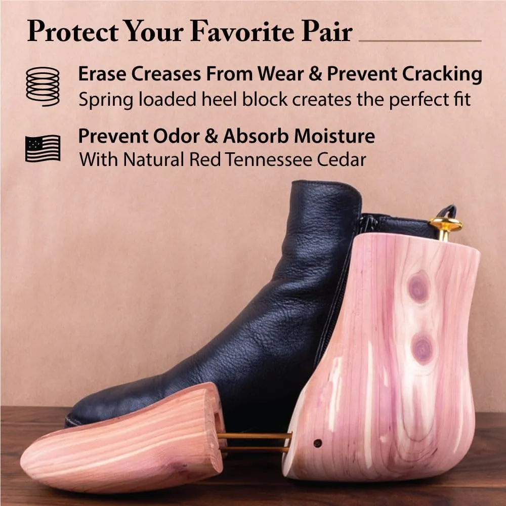 FootFitter Cedar Boot Tree for Men – Adjustable Split Toe Aromatic Cedar Boot Trees, Made From USA Grown Cedar Wood
