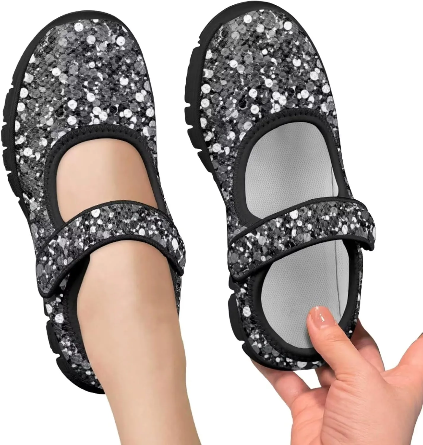 Forchrinse Bling Bling Print Girls Mary Jane Flat,Toddle Sliver Shining Print Dress Shoes Ballet Flat for Flower Girls Costume Party Dress Shoes,Causal Back to School Shoes,Size 11-2.5