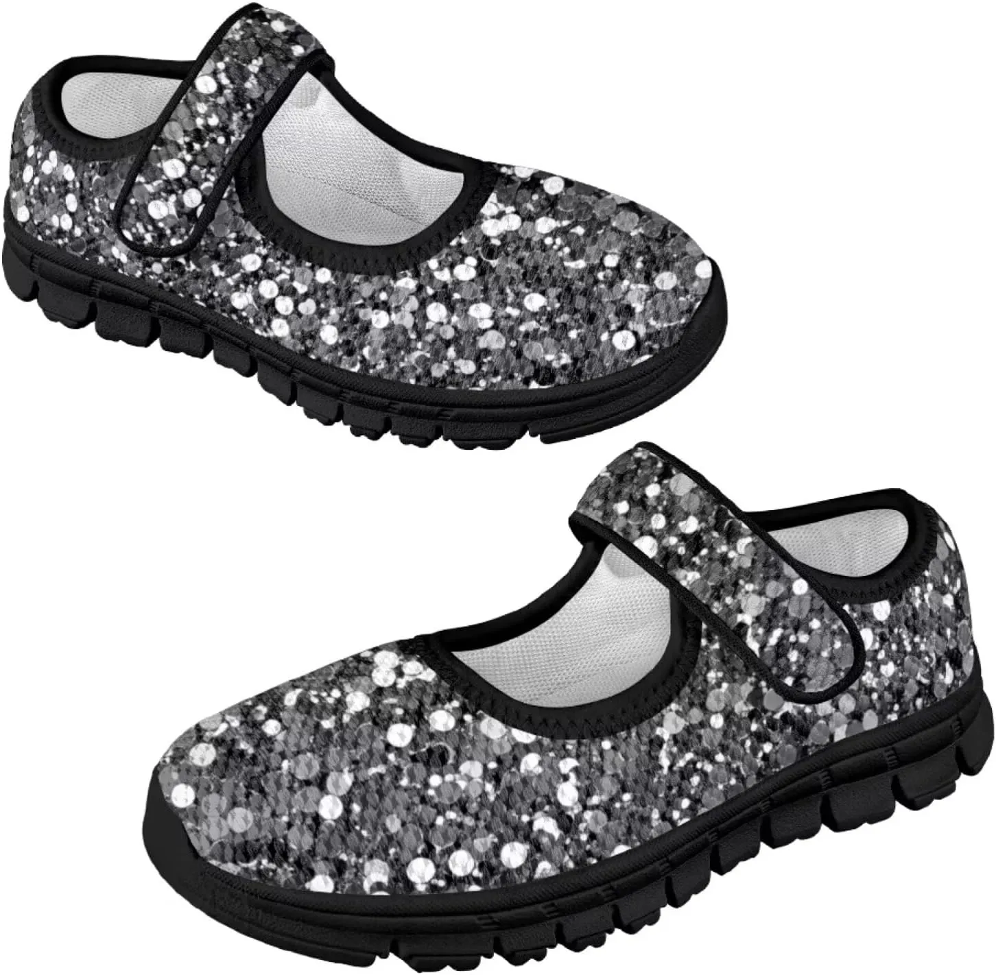 Forchrinse Bling Bling Print Girls Mary Jane Flat,Toddle Sliver Shining Print Dress Shoes Ballet Flat for Flower Girls Costume Party Dress Shoes,Causal Back to School Shoes,Size 11-2.5
