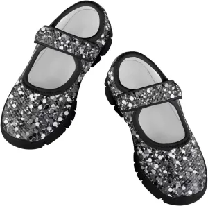 Forchrinse Bling Bling Print Girls Mary Jane Flat,Toddle Sliver Shining Print Dress Shoes Ballet Flat for Flower Girls Costume Party Dress Shoes,Causal Back to School Shoes,Size 11-2.5