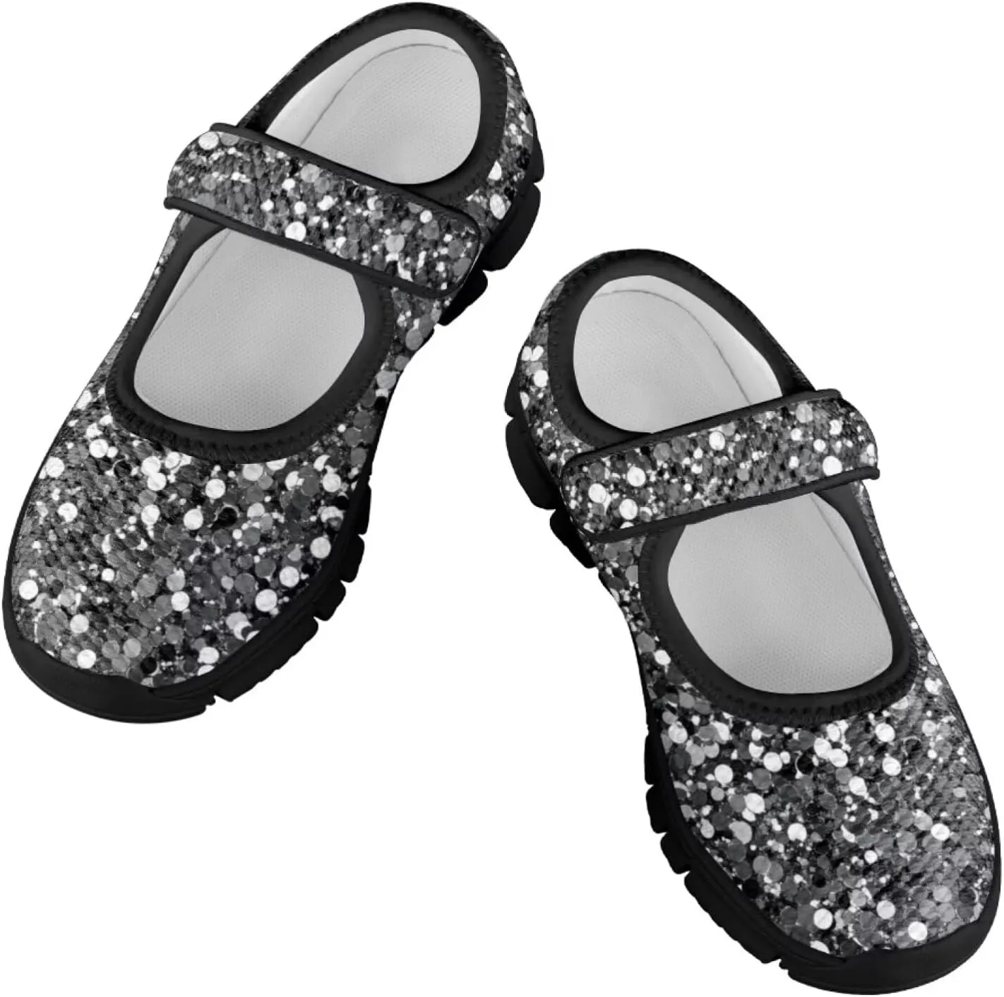 Forchrinse Bling Bling Print Girls Mary Jane Flat,Toddle Sliver Shining Print Dress Shoes Ballet Flat for Flower Girls Costume Party Dress Shoes,Causal Back to School Shoes,Size 11-2.5