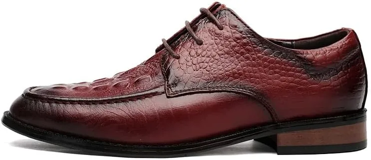 Formal Shoes for Men Lace Up Round Burnished Toe Crocodile Print Derby Shoes Slip Resistant Anti-Slip Non Slip Low Top Rubber Sole Wedding