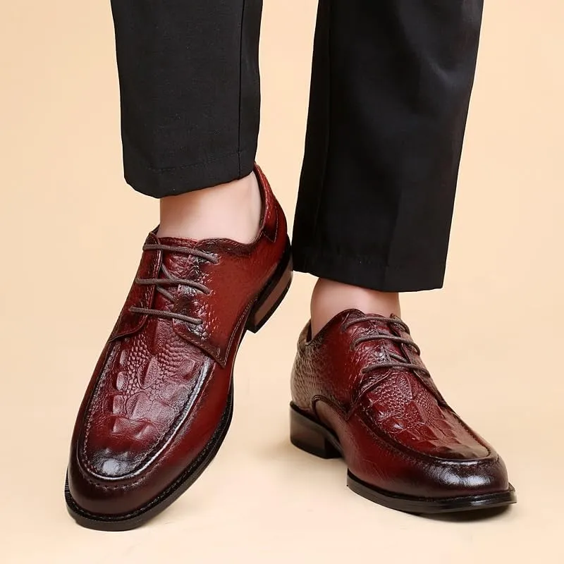 Formal Shoes for Men Lace Up Round Burnished Toe Crocodile Print Derby Shoes Slip Resistant Anti-Slip Non Slip Low Top Rubber Sole Wedding