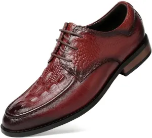 Formal Shoes for Men Lace Up Round Burnished Toe Crocodile Print Derby Shoes Slip Resistant Anti-Slip Non Slip Low Top Rubber Sole Wedding