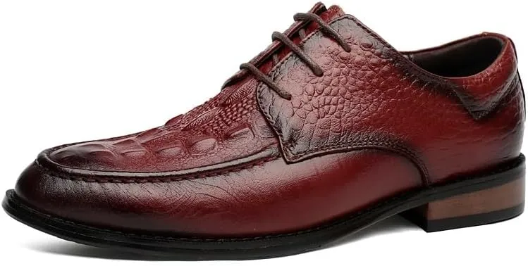 Formal Shoes for Men Lace Up Round Burnished Toe Crocodile Print Derby Shoes Slip Resistant Anti-Slip Non Slip Low Top Rubber Sole Wedding