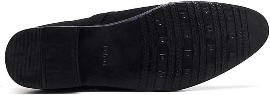 Formal Shoes for Men Slip On Pointed Cap Toe Pleated Canvas Block Heel Anti-Slip Rubber Sole Working