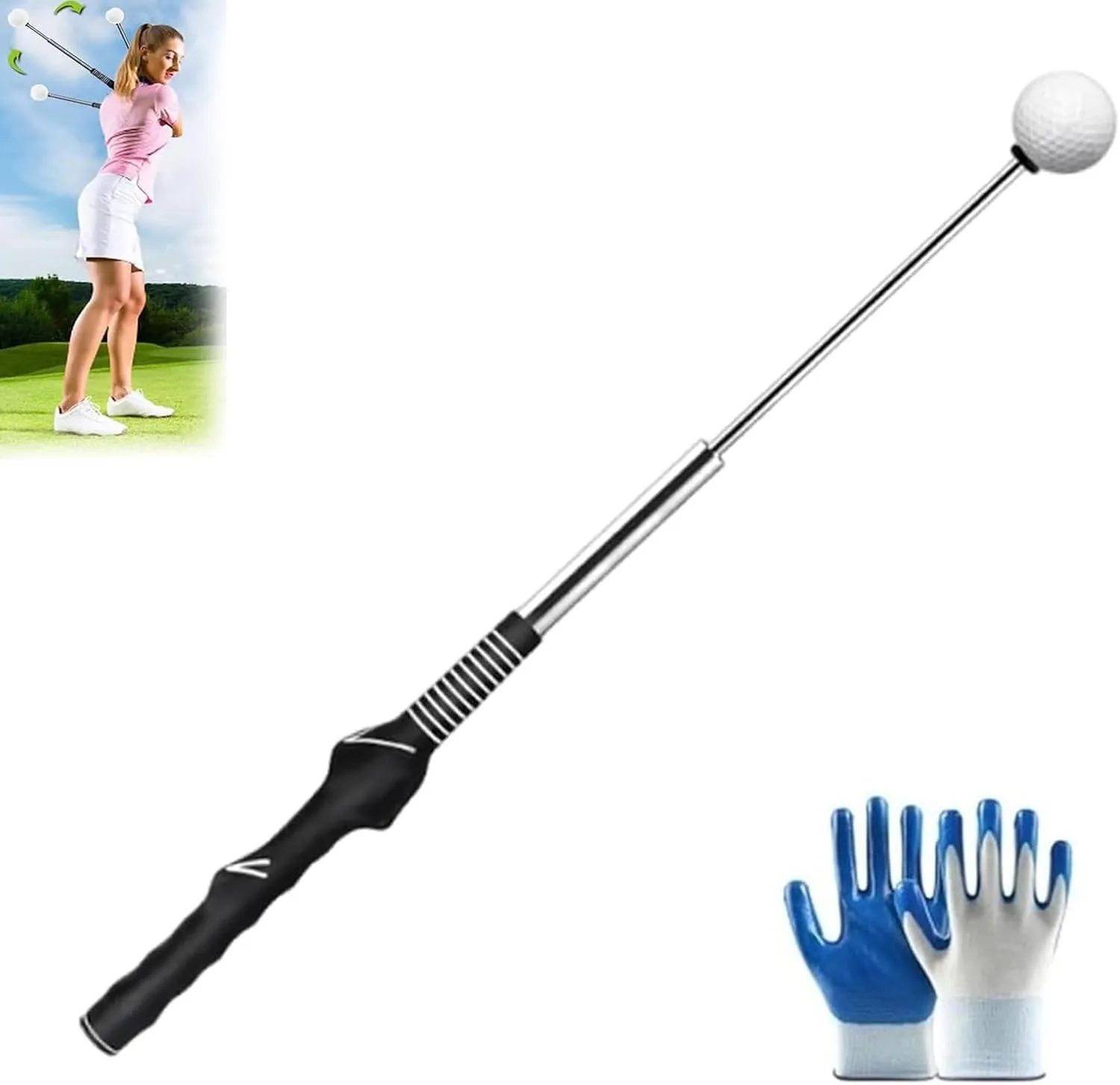 Fortuneh Retractable Golf Swing Training Aid, Fortuneh Telescopic Club, Right-Handed Golf Grip Trainer for Practice, Portable Golf Grip Click Stick Trainer