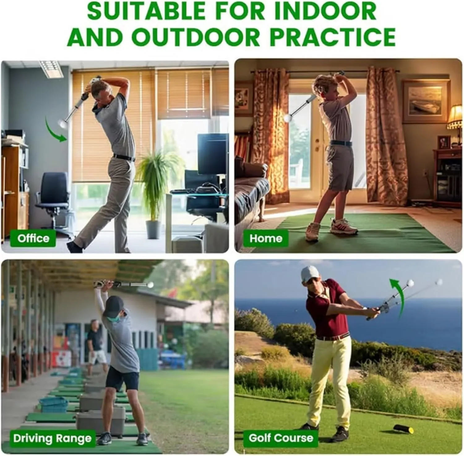 Fortuneh Retractable Golf Swing Training Aid, Fortuneh Telescopic Club, Right-Handed Golf Grip Trainer for Practice, Portable Golf Grip Click Stick Trainer