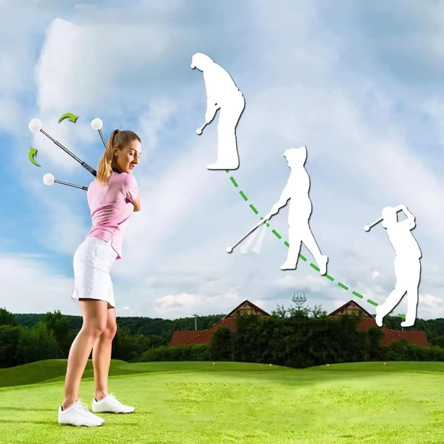 Fortuneh Retractable Golf Swing Training Aid, Fortuneh Telescopic Club, Right-Handed Golf Grip Trainer for Practice, Portable Golf Grip Click Stick Trainer