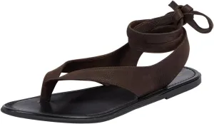 FOWT Women Split Round Toe Sandals Lace up Strappy Comfortable Flats Casual Summer Soft Flip Flop Shoes Size 4-16 US