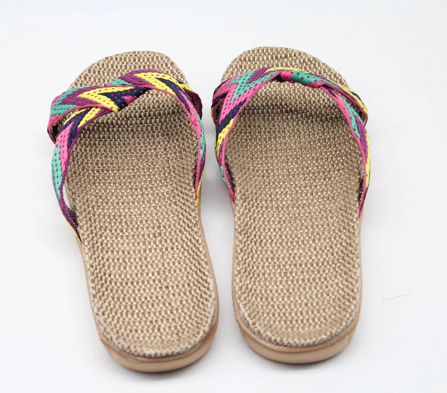 FRALOSHA Women's Summer Slippers Flax Cross House Shoes Indoor Breathable Outdoor Sandals