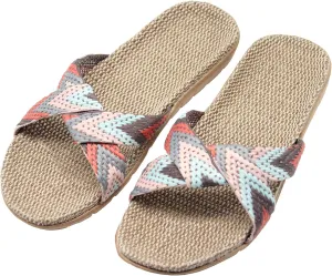 FRALOSHA Women's Summer Slippers Flax Cross House Shoes Indoor Breathable Outdoor Sandals