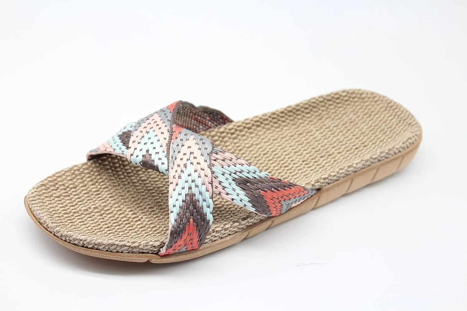 FRALOSHA Women's Summer Slippers Flax Cross House Shoes Indoor Breathable Outdoor Sandals