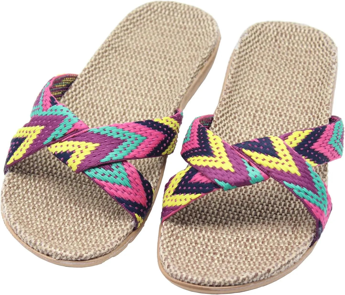 FRALOSHA Women's Summer Slippers Flax Cross House Shoes Indoor Breathable Outdoor Sandals