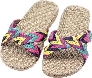 FRALOSHA Women's Summer Slippers Flax Cross House Shoes Indoor Breathable Outdoor Sandals