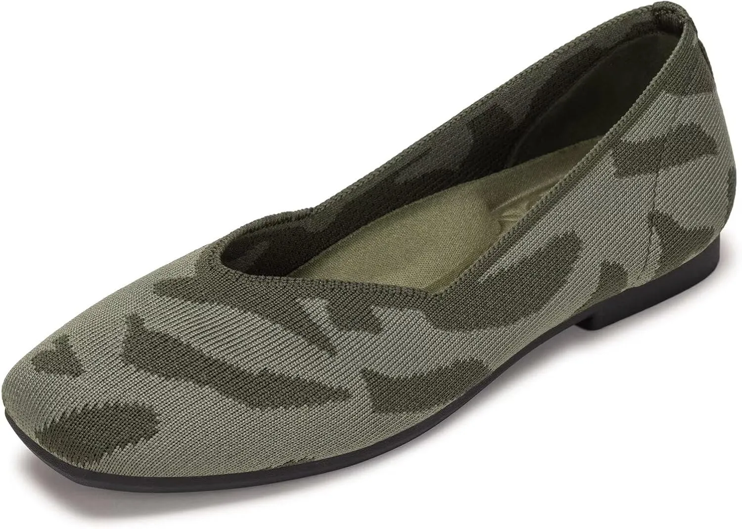 Frank Mully Womens Casual Flat Shoes Square Toe Shoes Knitted Work Flat Comfort Dressy Flat Shoes for Daily Washable
