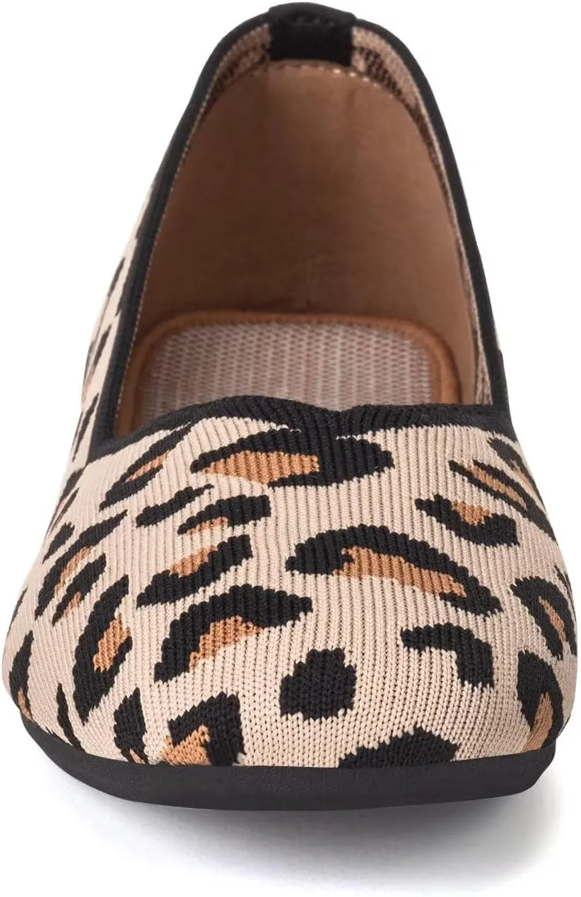 Frank Mully Womens Casual Flat Shoes Square Toe Shoes Knitted Work Flat Comfort Dressy Flat Shoes for Daily Washable