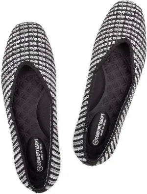 Frank Mully Womens Casual Flat Shoes Square Toe Shoes Knitted Work Flat Comfort Dressy Flat Shoes for Daily Washable