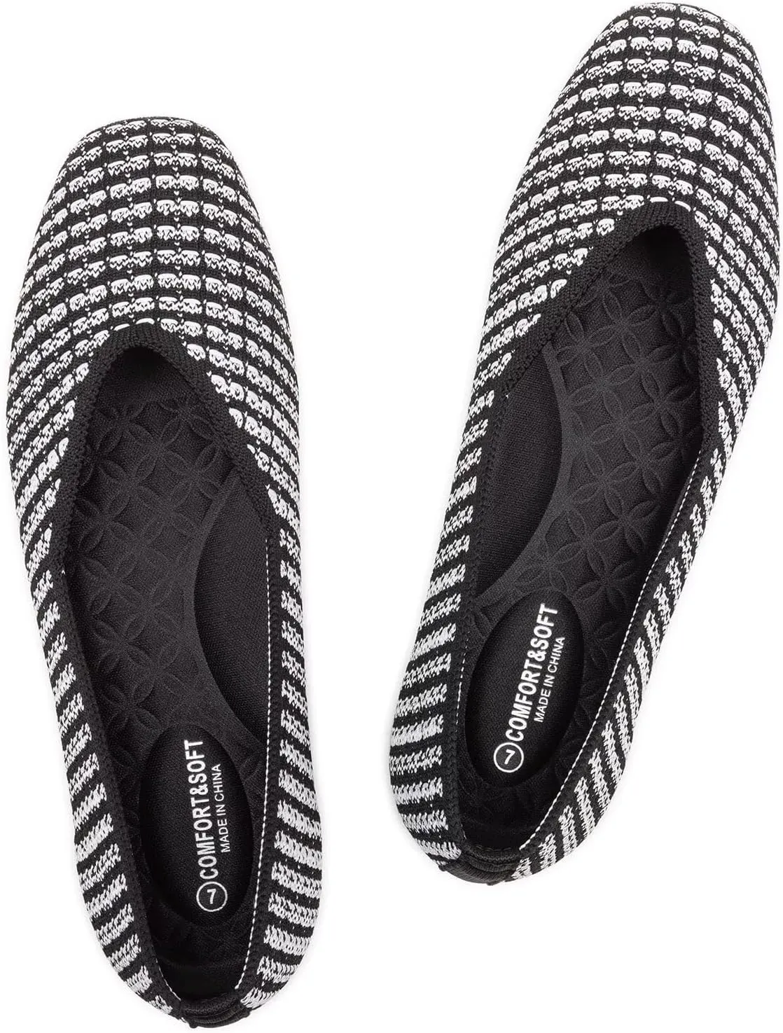 Frank Mully Womens Casual Flat Shoes Square Toe Shoes Knitted Work Flat Comfort Dressy Flat Shoes for Daily Washable