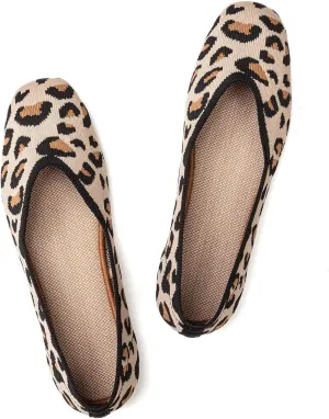 Frank Mully Womens Casual Flat Shoes Square Toe Shoes Knitted Work Flat Comfort Dressy Flat Shoes for Daily Washable