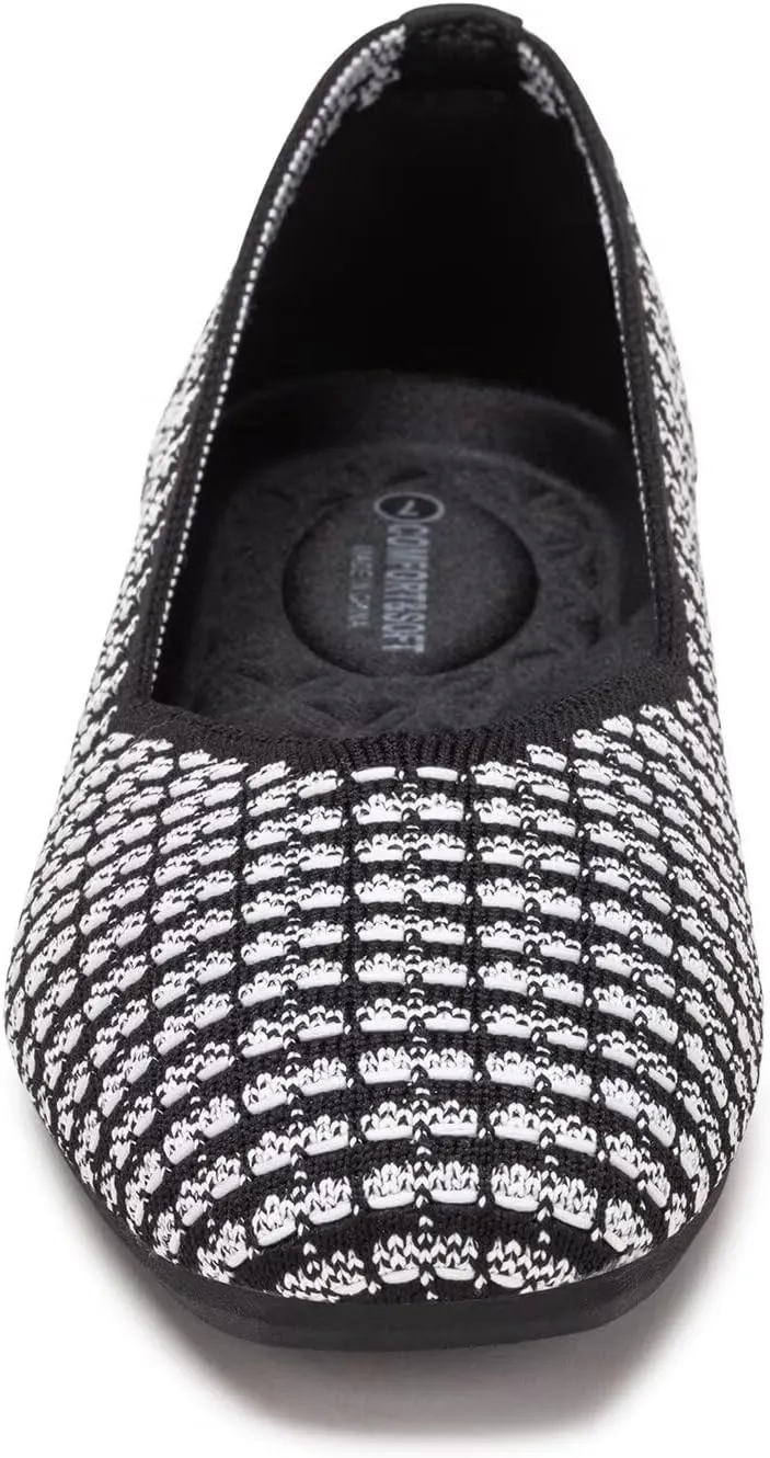 Frank Mully Womens Casual Flat Shoes Square Toe Shoes Knitted Work Flat Comfort Dressy Flat Shoes for Daily Washable