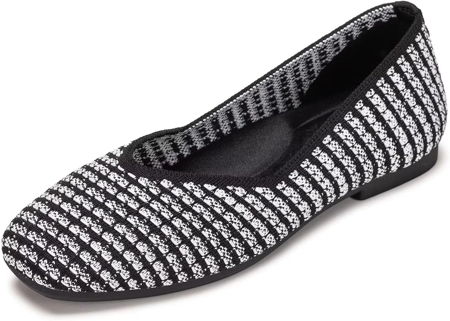 Frank Mully Womens Casual Flat Shoes Square Toe Shoes Knitted Work Flat Comfort Dressy Flat Shoes for Daily Washable