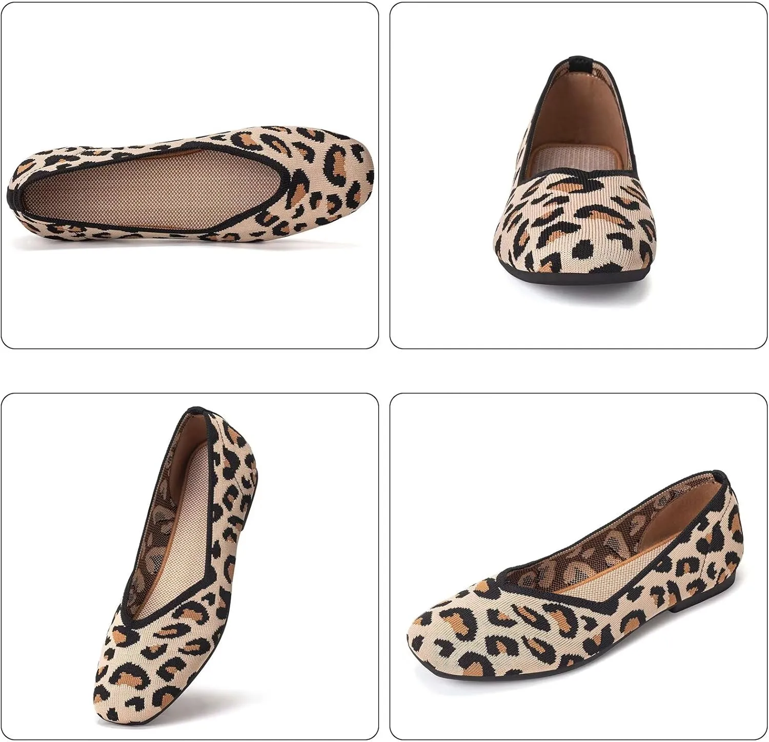 Frank Mully Womens Casual Flat Shoes Square Toe Shoes Knitted Work Flat Comfort Dressy Flat Shoes for Daily Washable
