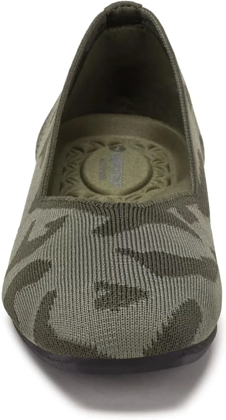 Frank Mully Womens Casual Flat Shoes Square Toe Shoes Knitted Work Flat Comfort Dressy Flat Shoes for Daily Washable