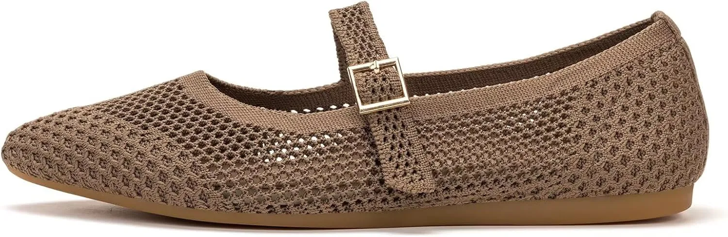 Frank Mully Women's Mesh Flats Mary Jane Shoes Pointed Toe Lightweight with Adjustable Instep Strap Knit Flat Shoes for Women Dressy Casual Washable Walking Shoes
