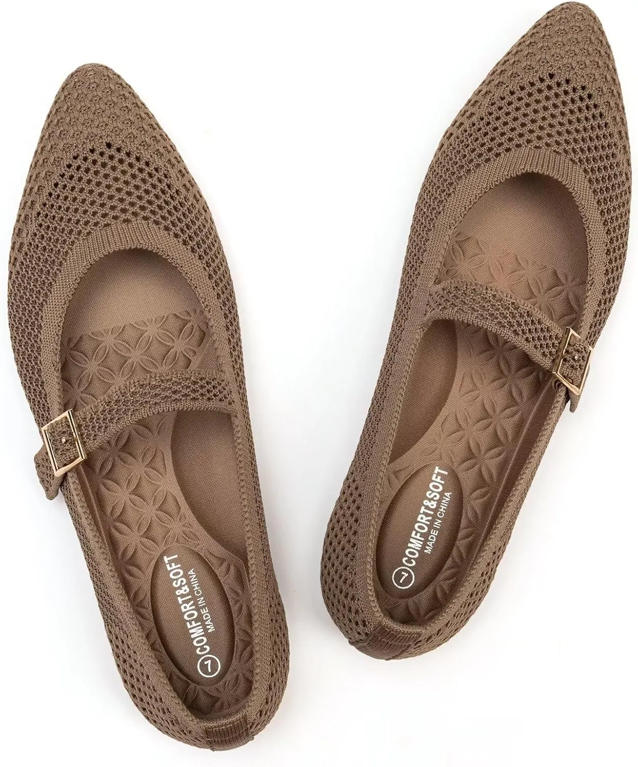 Frank Mully Women's Mesh Flats Mary Jane Shoes Pointed Toe Lightweight with Adjustable Instep Strap Knit Flat Shoes for Women Dressy Casual Washable Walking Shoes