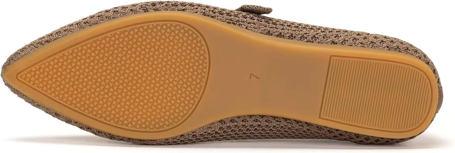 Frank Mully Women's Mesh Flats Mary Jane Shoes Pointed Toe Lightweight with Adjustable Instep Strap Knit Flat Shoes for Women Dressy Casual Washable Walking Shoes
