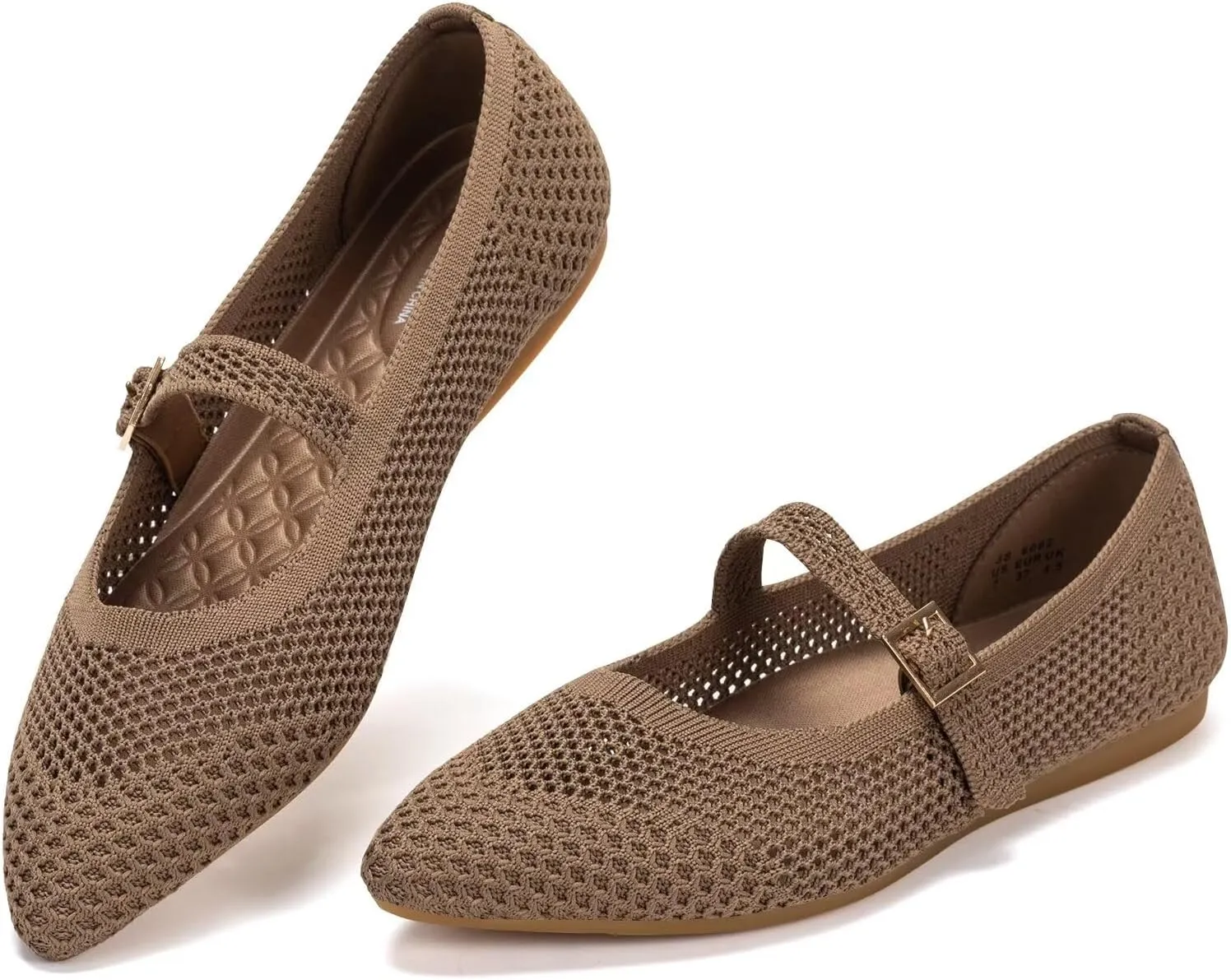 Frank Mully Women's Mesh Flats Mary Jane Shoes Pointed Toe Lightweight with Adjustable Instep Strap Knit Flat Shoes for Women Dressy Casual Washable Walking Shoes