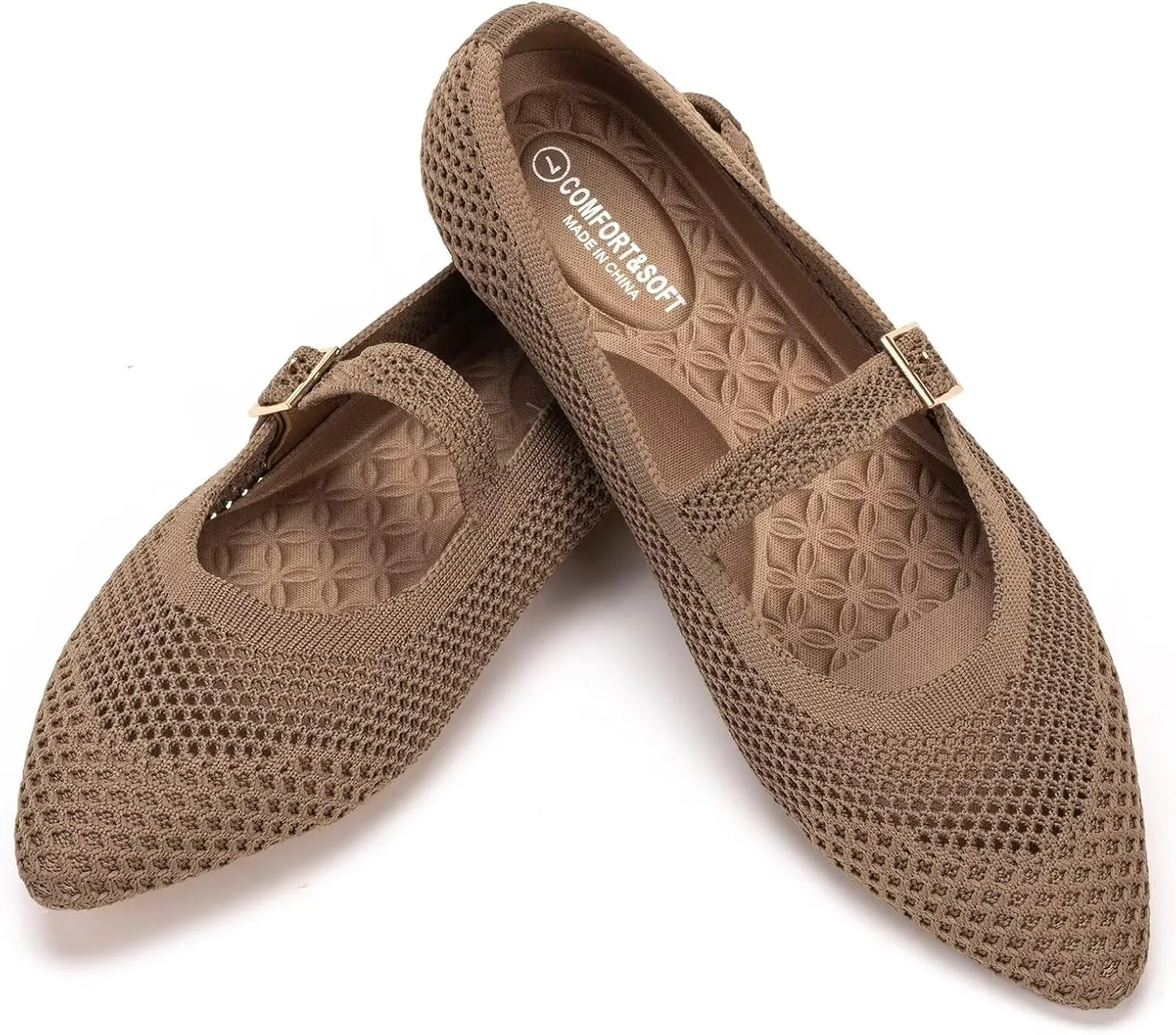 Frank Mully Women's Mesh Flats Mary Jane Shoes Pointed Toe Lightweight with Adjustable Instep Strap Knit Flat Shoes for Women Dressy Casual Washable Walking Shoes