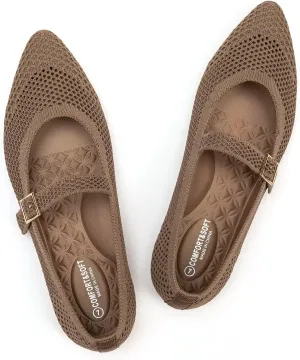 Frank Mully Women's Mesh Flats Mary Jane Shoes Pointed Toe Lightweight with Adjustable Instep Strap Knit Flat Shoes for Women Dressy Casual Washable Walking Shoes