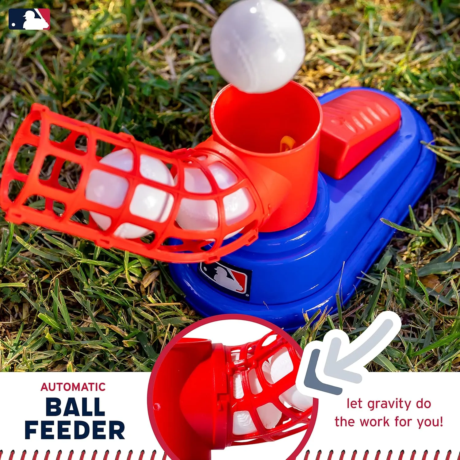 Franklin Sports Kids Baseball Pitching Machine - Pop A Pitch Baseball Batting Machine with Youth Bat   3 Plastic Baseballs - Boys   Girls Baseball Toy,Red/Blue