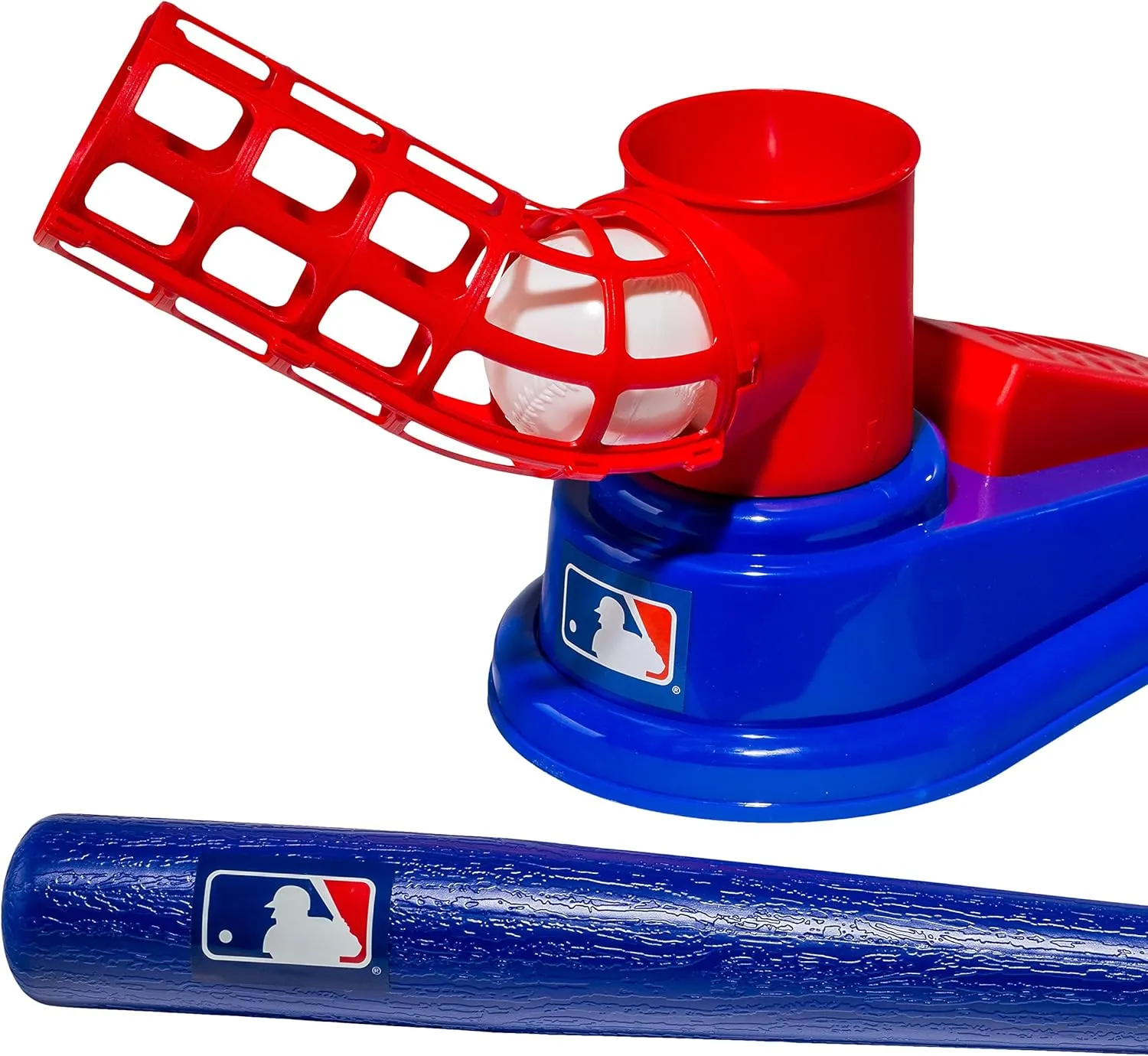 Franklin Sports Kids Baseball Pitching Machine - Pop A Pitch Baseball Batting Machine with Youth Bat   3 Plastic Baseballs - Boys   Girls Baseball Toy,Red/Blue