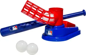 Franklin Sports Kids Baseball Pitching Machine - Pop A Pitch Baseball Batting Machine with Youth Bat   3 Plastic Baseballs - Boys   Girls Baseball Toy,Red/Blue